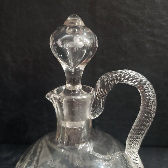 Vintage Victorian Hand Blown Decanter with Floral Bouquet and Bead Draping - Picture 2 of 7